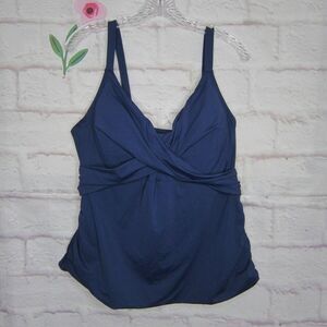 Catalina Swimwear Plus Size 1X Navy Blue Twist Front Underwire Tankini Top New!